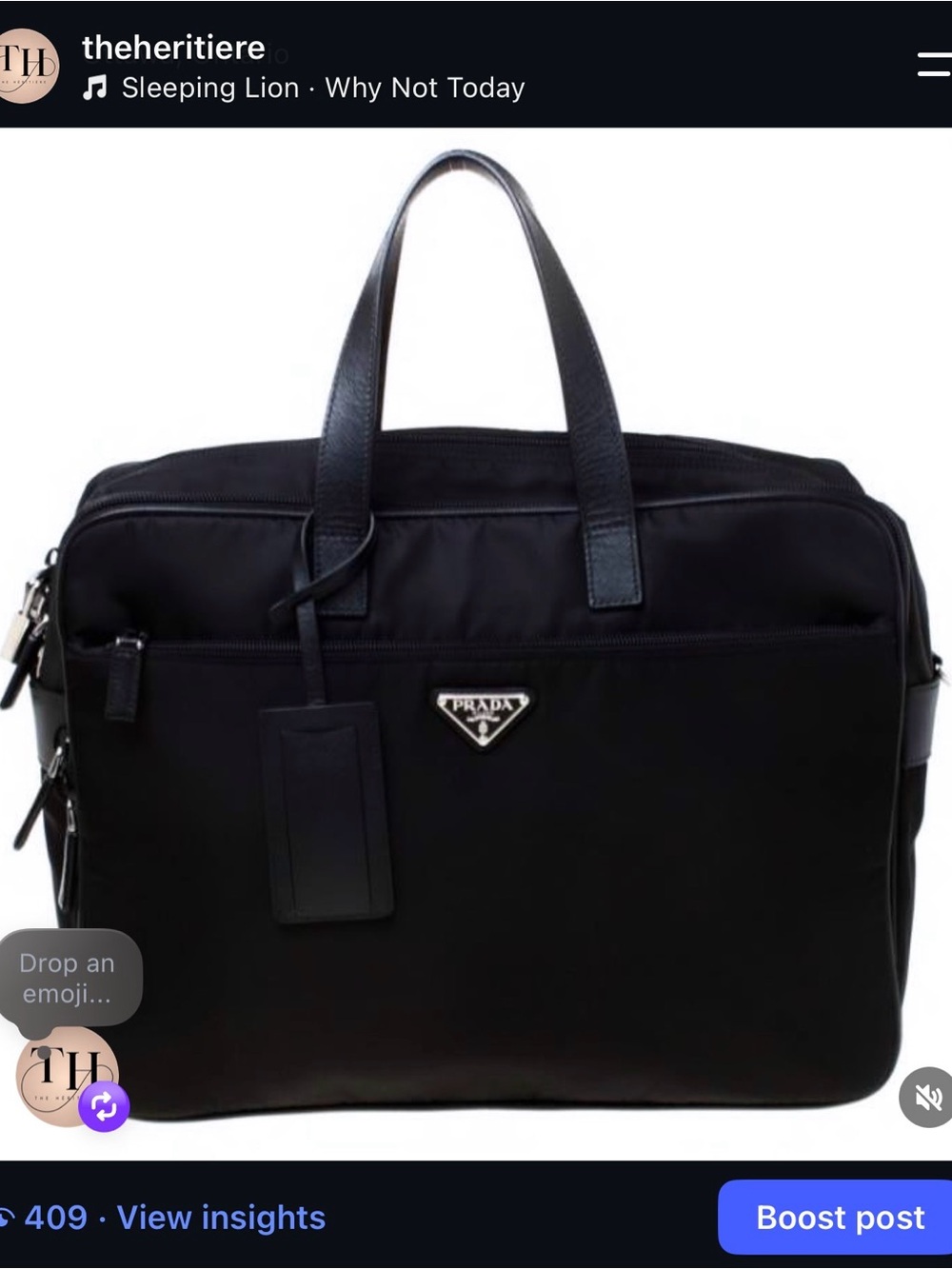 Prada Black Nylon office bag / laptop bag with Leather Trim